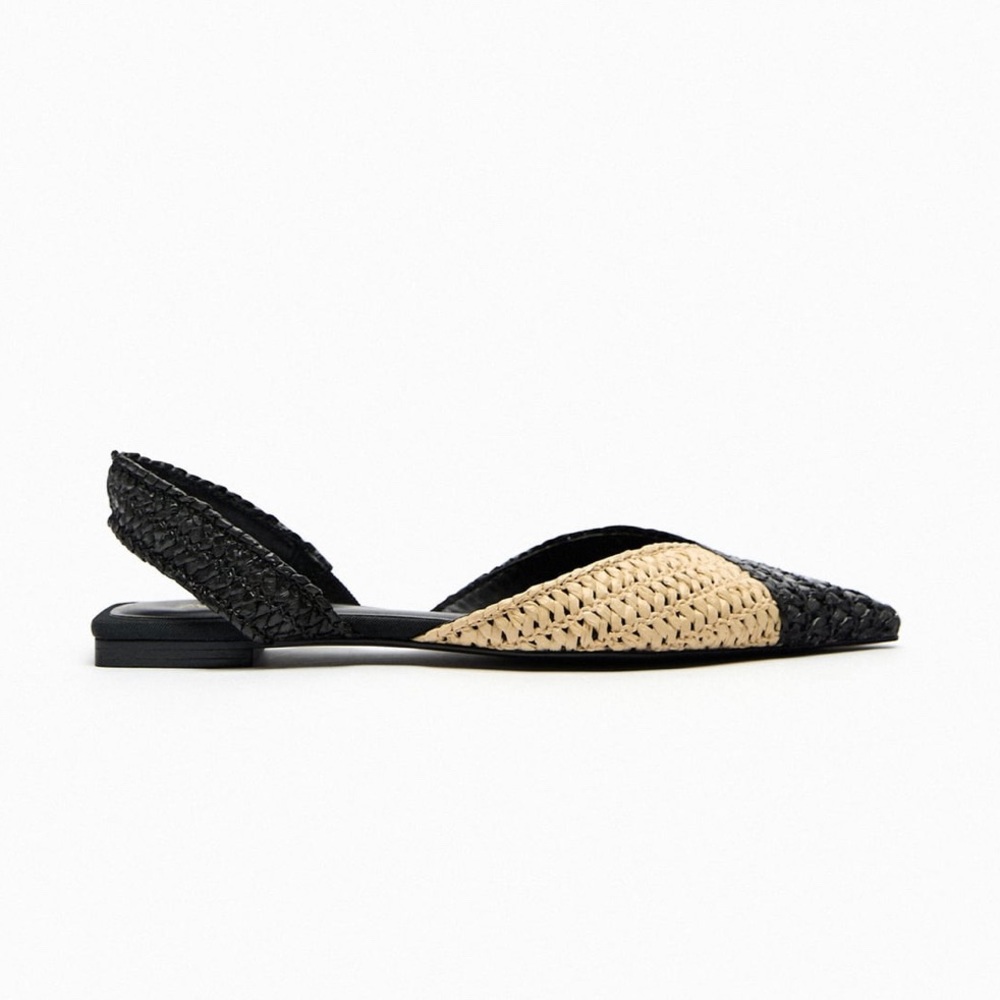Woven raffia sling back flats Zara